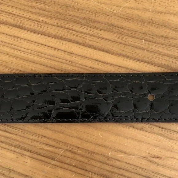 Crocodile leather Belt Nailhead Buckle Made in Italy Designer Black Women's 34" - Picture 4 of 7